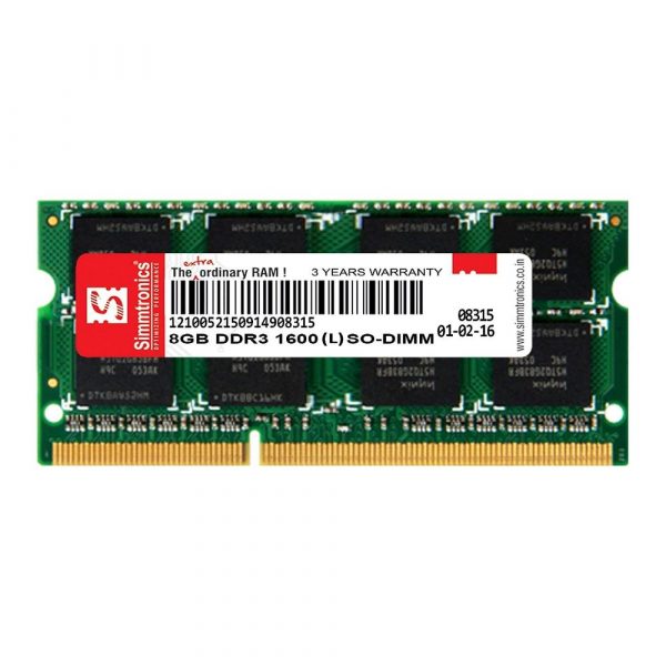 Simmtronics 8GB (8GBx1) DDR3 1600MHz Laptop RAM