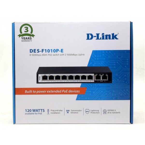 D-Link DES-F1010P-E 8-Port 2-Uplink Ports PoE Switch