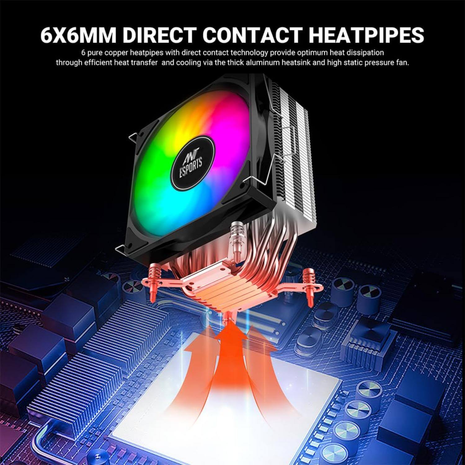 CPU_COOLER_AS_ICE C612 W-RAINBO-3 Ant Esports ICE-C612 V2 Rainbow ARGB CPU Air Cooler