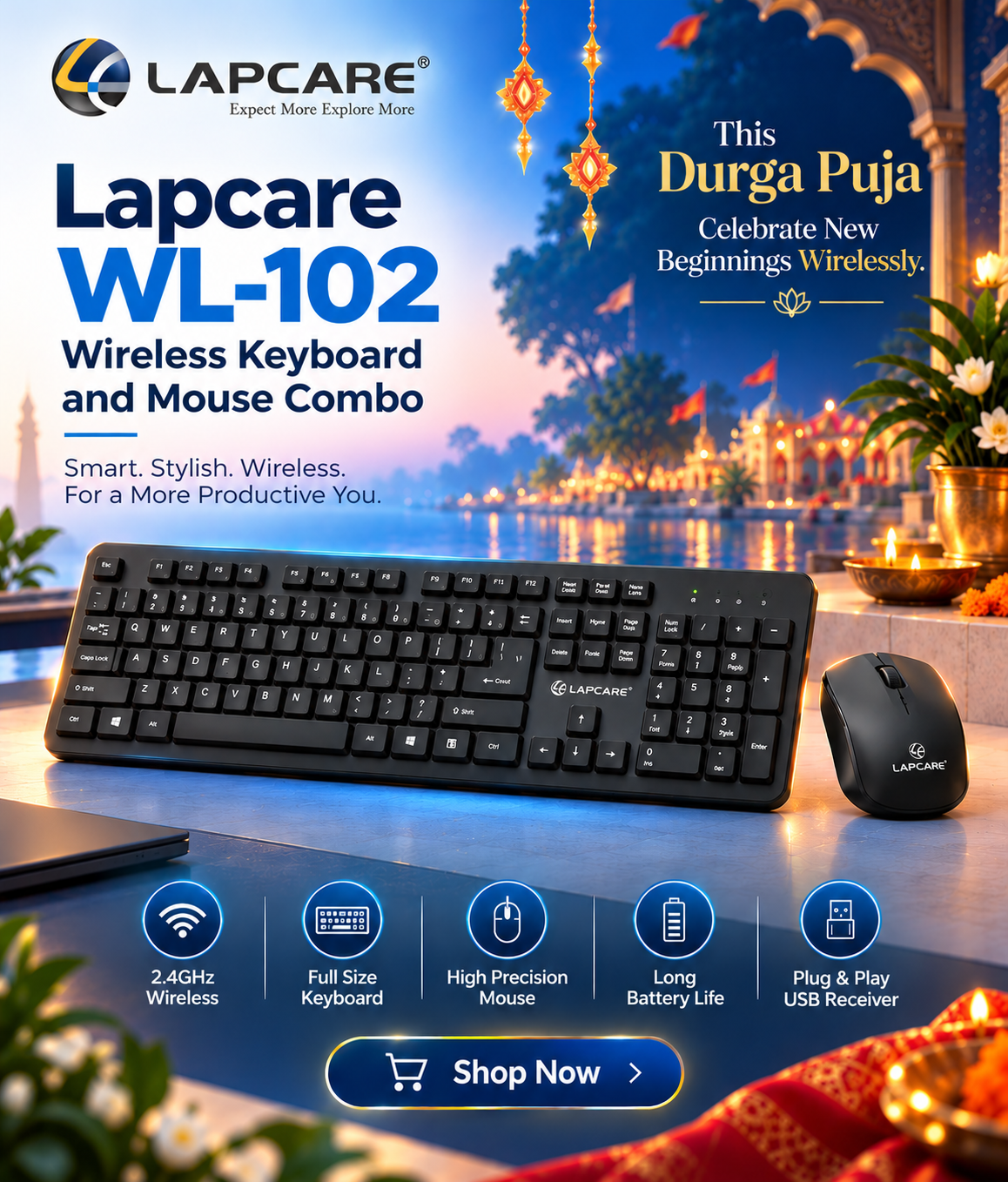 Lapcare WL-102 Wireless Keyboard and Mouse Combo